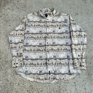 Vintage Woolrich Shirt Mens Large Fish Nature AOP Anglo Aztec Hiking Button up